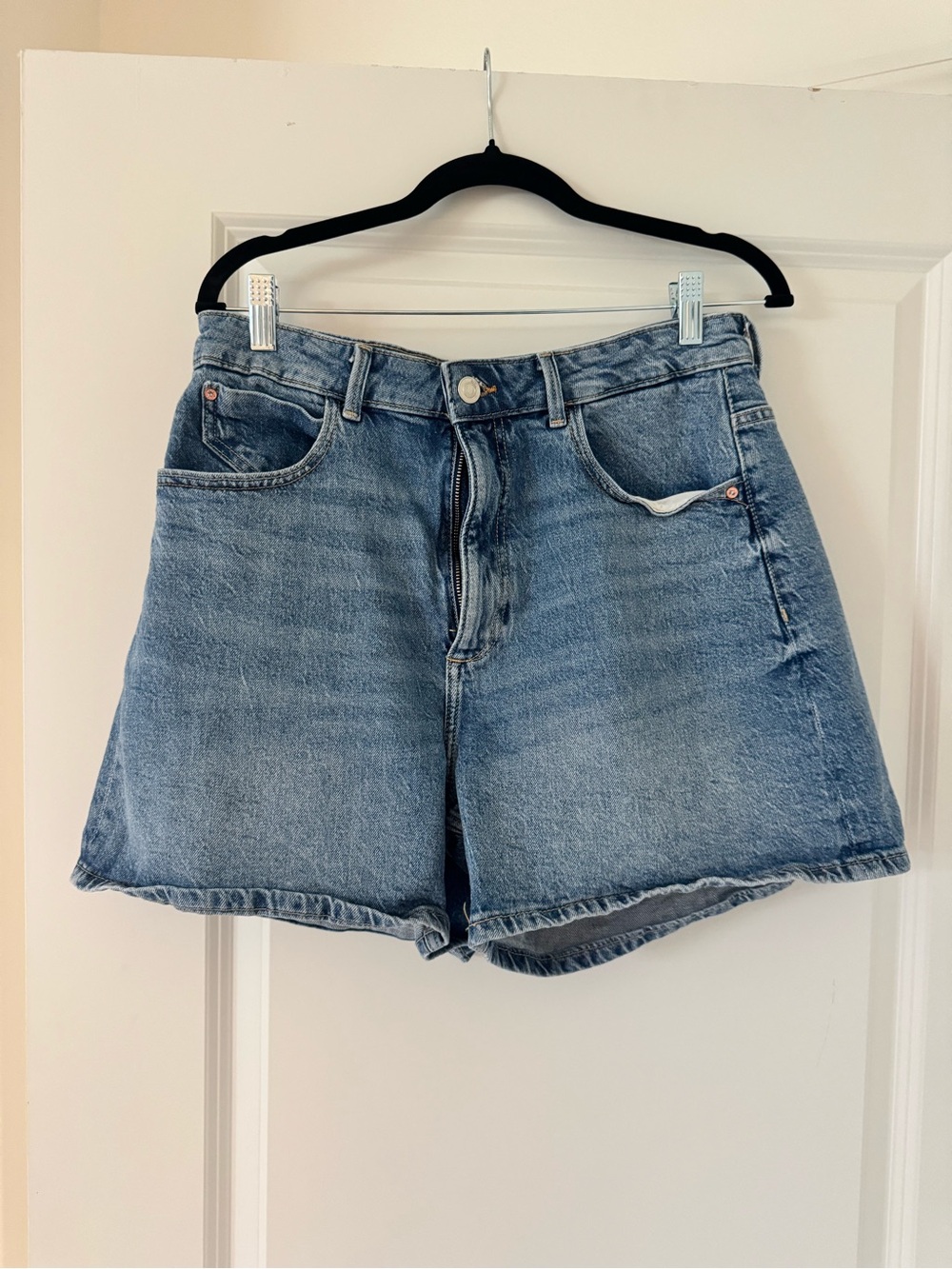 Zara Light Blue High-Rise Denim Shorts